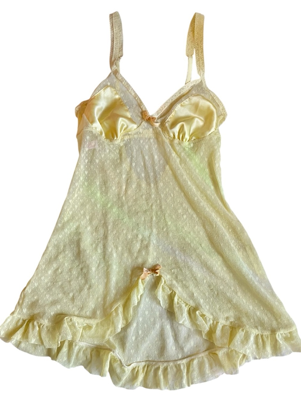 Victoria's Secret Pale Yellow Heart Lace  Satin-Trim Ruffle Slip Fairycore